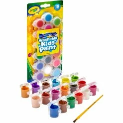 Budget 🎁 Crayola Classic And Bold Color Washable Paint Pots And Brush 18 Pc. Set ⭐