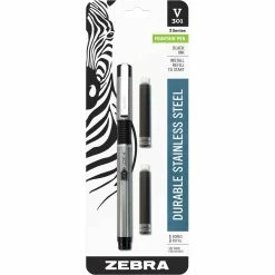 Best Pirce 😀 Zebra V-301 Stainless Steel Fountain Pen Black 1 Pk. With Bonus Refill 🎁