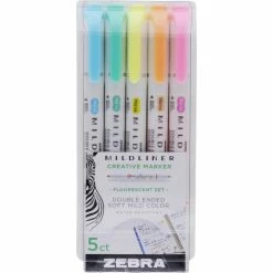 Outlet 😀 Zebra Mildliner Double Ended Assorted Fluorescent Highlighter 5 Pk. ✔️