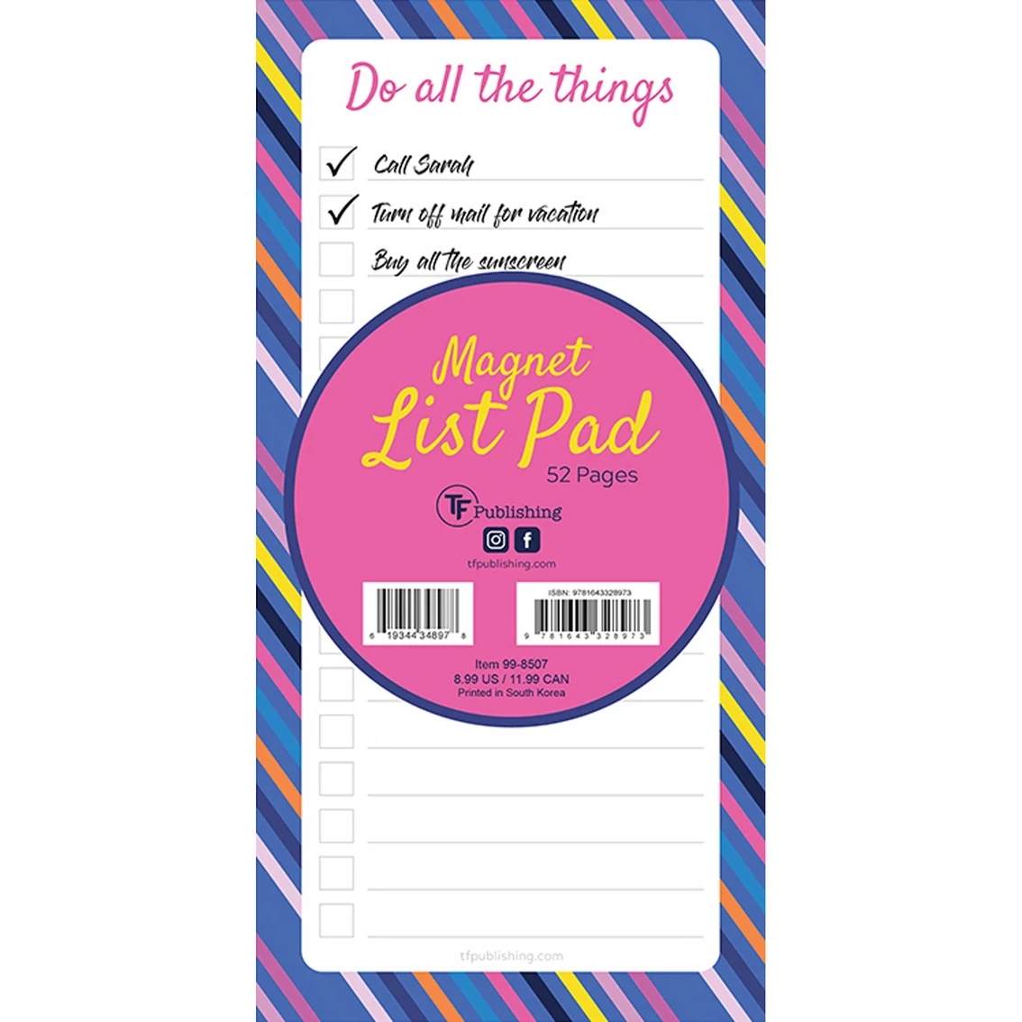Outlet ???? TF Publishing Bright Stripes Magnet List Pad ???? 1 Outlet ???? TF Publishing Bright Stripes Magnet List Pad ????