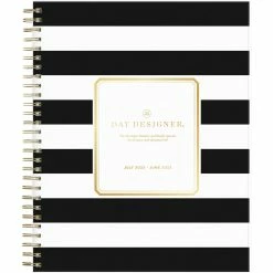 Outlet 🎁 Bluesky Blue Sky Day Designer Rugby Stripe Black Frosted 8 In. X 10 In. Planner 🥰